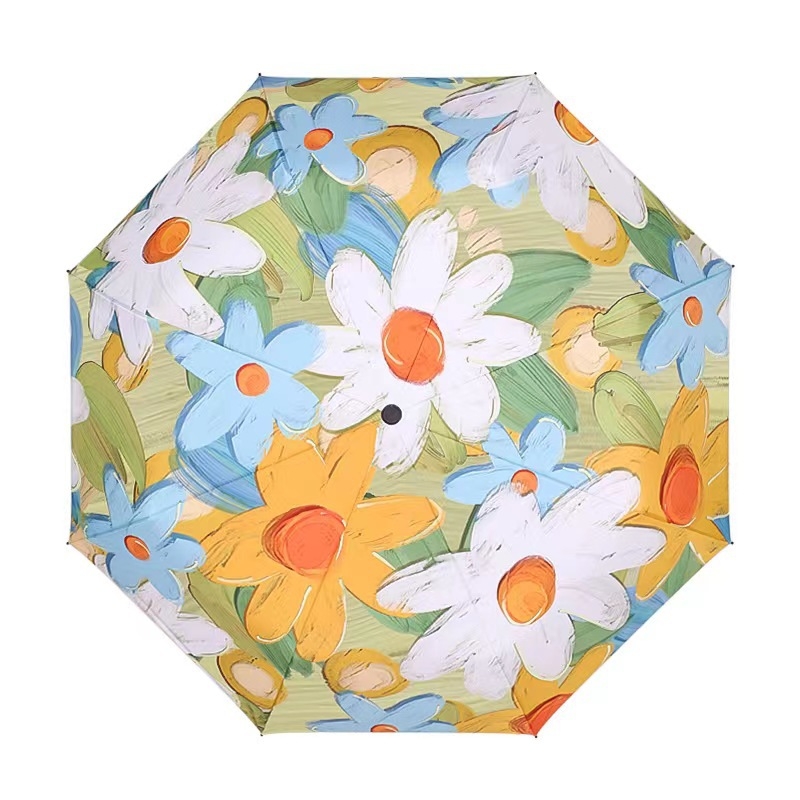 Trys dalių automatinis skėtis su retro aliejinės tapybos motyvu, ultralengvas, UPF50+ saulės apsauga, 8 pluošto strypai, 190T audinys