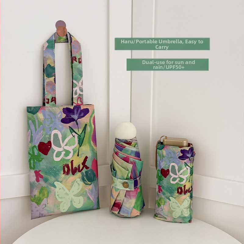 Дизайнерски Haru автоматичен триделков чадър с 8 железни ребра, 190T полиестер, UPF >50 и печат на лого