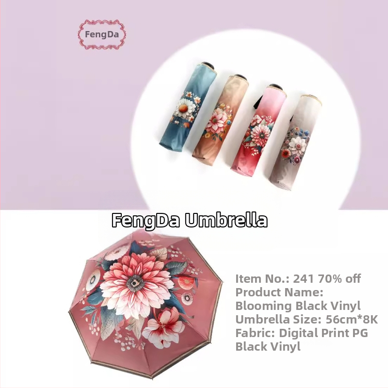 Trys dalių rankinis skėtis su 8 plieninėmis šerelėmis, 190T audinys, UV apsauga UPF 40+, logotipo spausdinimas įmanomas