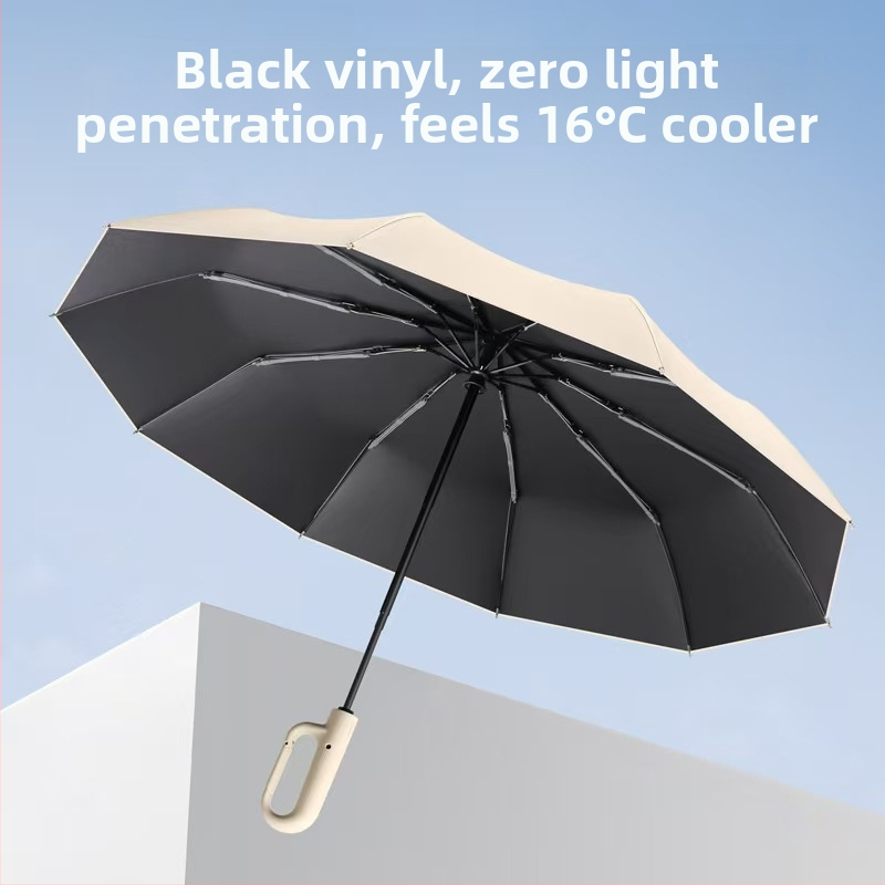 Чадър за слънце, напълно автоматичен, двойна употреба слънце/дъжд, плат 190T с висока плътност, UV защита UPF>50, 10 ребра
