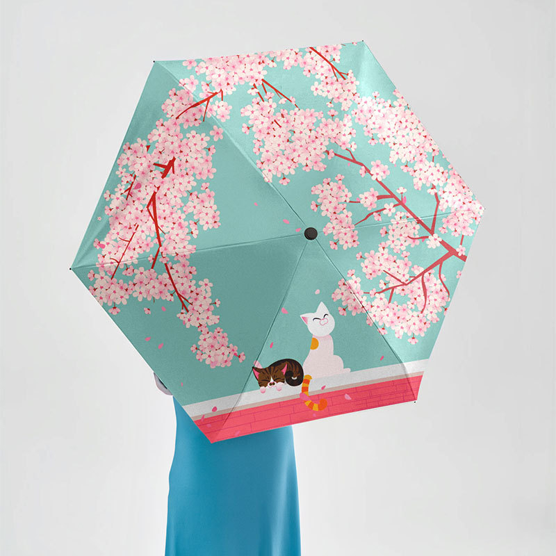 Piecu segmentu lietussargs ar UV aizsardzību, 6 ribas, 190T audums, manuāla atvēršana, viegls un pārnēsājams sievietēm