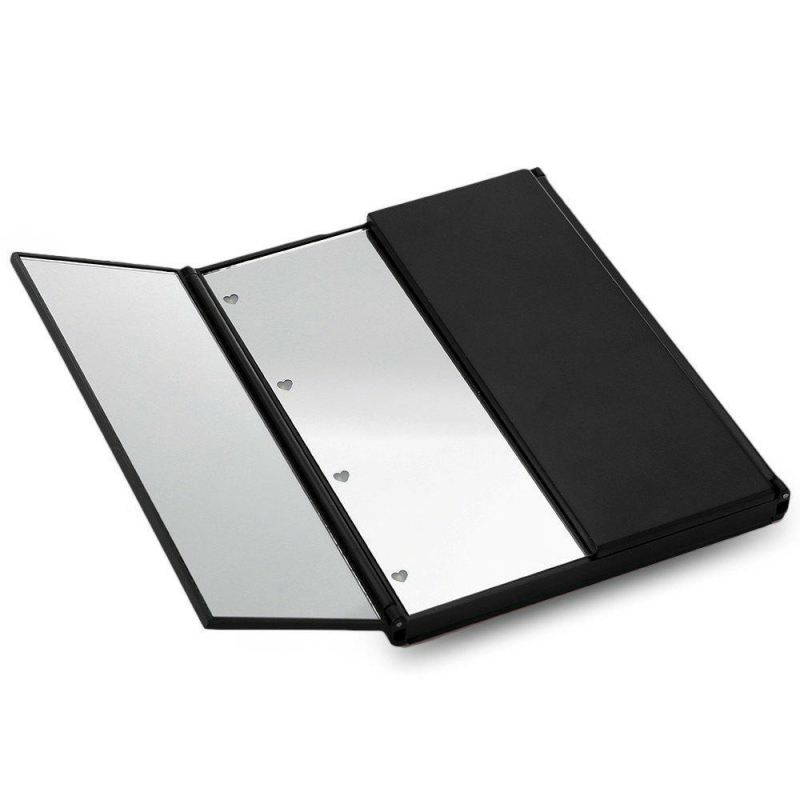 oglindă de machiaj cu LED, pliabilă cu trei fețe, suport de birou, cadru ABS și lentilă din aluminiu