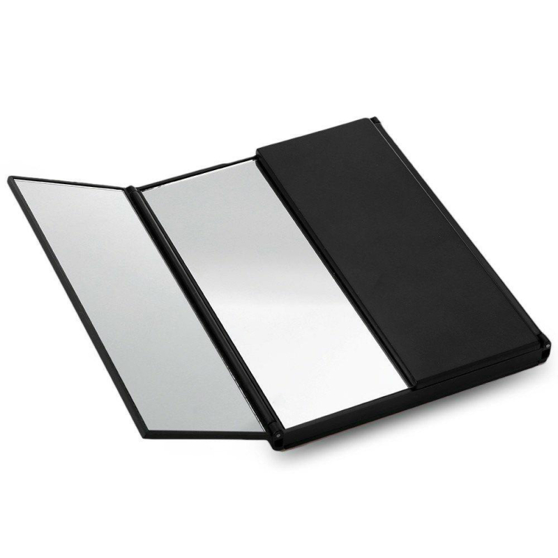 oglindă de machiaj cu LED, pliabilă cu trei fețe, suport de birou, cadru ABS și lentilă din aluminiu