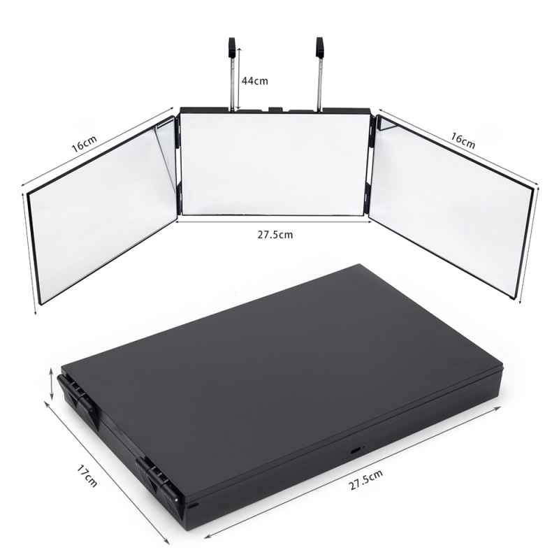 oglindă de machiaj cu LED, pliabilă cu trei fețe, suport de birou, cadru ABS și lentilă din aluminiu
