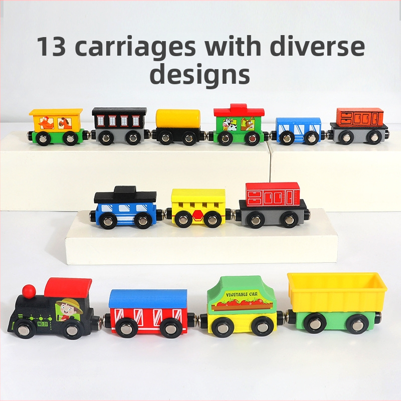 Магнитно дървено влакче и комплект блокчета за деца 0–3 години — дървен материал, боя на водна основа, персонализиране на лого