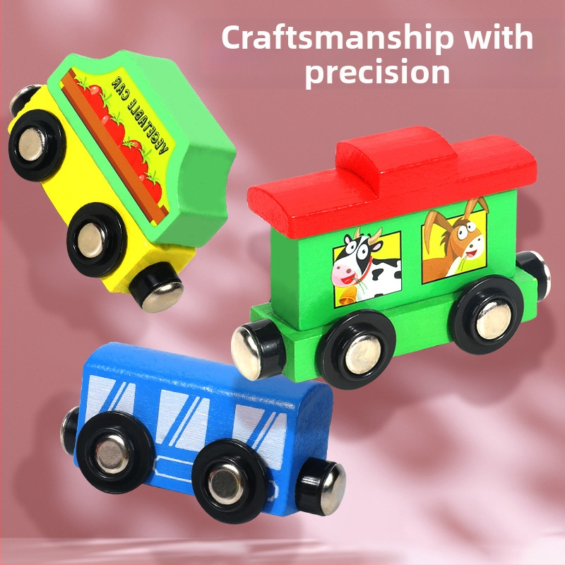 Магнитно дървено влакче и комплект блокчета за деца 0–3 години — дървен материал, боя на водна основа, персонализиране на лого