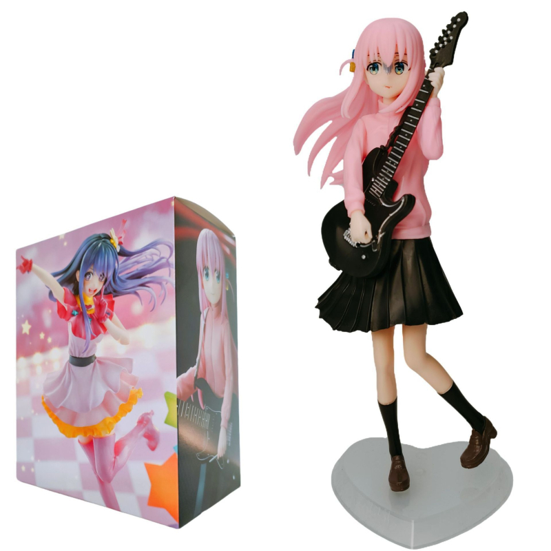 PVC аниме фигурка – Готоу стоящ с една ръка, рок гитара, стил 2D; опаковка: цветна кутия с мрежеста торбичка; включва анимационна картинка и видео ръководство; не се сглобява; подходяща за възраст 14+