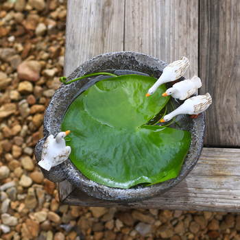 Υδροπονικό φυτό Pennywort σε γλάστρα από ρητίνη με πέτρινη βάση και γλυκιά λευκή πάπια διακοσμητικό για κήπο και τραπεζάκι τσαγιού