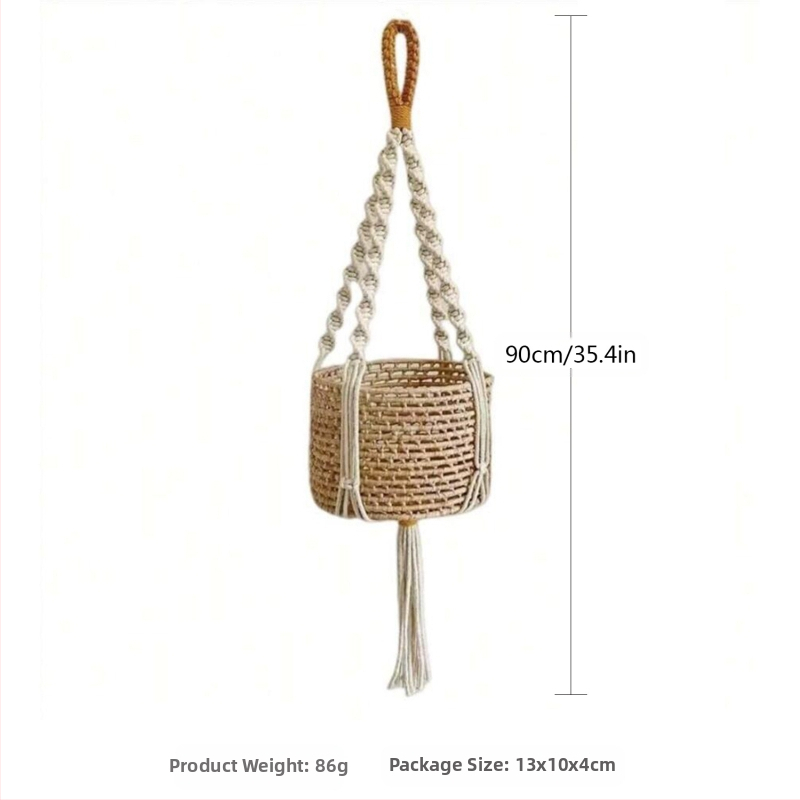 Висяща кошница за саксии, ръчно плетена от памучна връв, правоъгълна форма, скандинавски стил