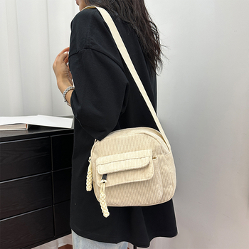 Τσαντάκι crossbody σε κυκλικό σχήμα από Corduroy – φερμουάρ, θήκη για κινητό