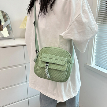 Τσαντάκι crossbody σε κυκλικό σχήμα από Corduroy – φερμουάρ, θήκη για κινητό