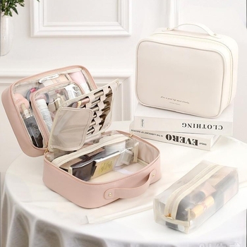 PU козметическа чанта, водоустойчива, разделение мокро‑сухо, отделимо отделение, много лека, износоустойчива, за ежедневна употреба