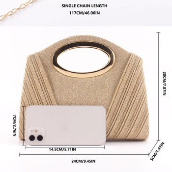 Βραδινή τσάντα με πλισέ υφή, ιμάντας ώμου, οριζόντια τετράγωνο σχήμα, PU υλικό, επένδυση πολυεστέρα