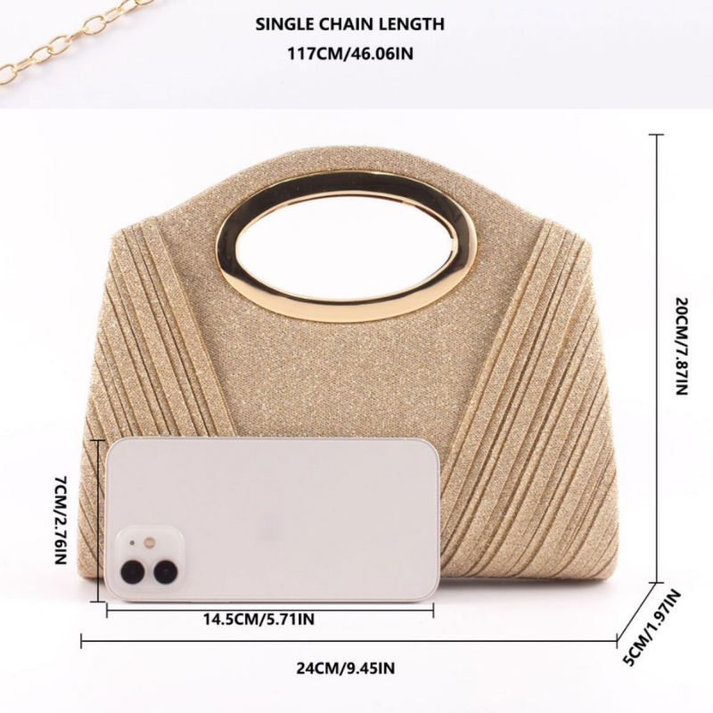 Elegantne õhtukott pliseeritud tekstuuriga, õlarihm, horisontaalne ruudukujuline kuju, PU materjal, vooder polüester