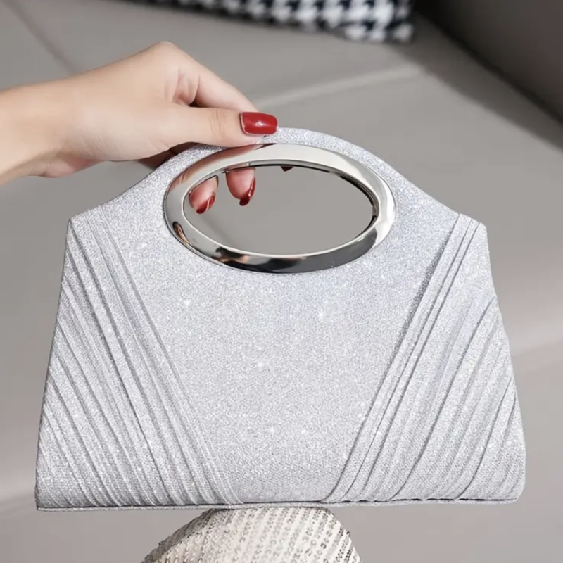 Elegantne õhtukott pliseeritud tekstuuriga, õlarihm, horisontaalne ruudukujuline kuju, PU materjal, vooder polüester