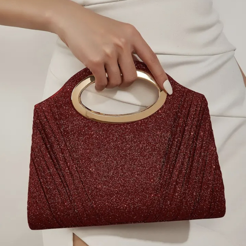 Elegantne õhtukott pliseeritud tekstuuriga, õlarihm, horisontaalne ruudukujuline kuju, PU materjal, vooder polüester