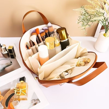 Козметична чанта с широко отваряне от PU, голям капацитет, без подплата, за пътуване, за жени — стил градска простота