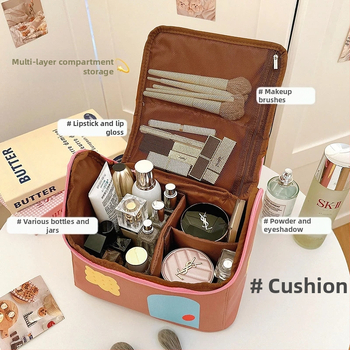 Γυναικεία τσάντα αποθήκευσης καλλυντικών με διαχωρισμούς, φορητή τσάντα ταξιδιού με μεγάλη χωρητικότητα, PU εξωτερικό με επένδυση Oxford