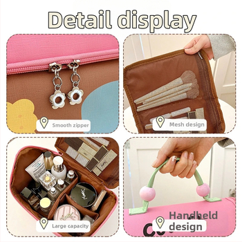 Γυναικεία τσάντα αποθήκευσης καλλυντικών με διαχωρισμούς, φορητή τσάντα ταξιδιού με μεγάλη χωρητικότητα, PU εξωτερικό με επένδυση Oxford