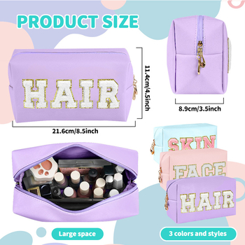 Τσαντάκι μακιγιάζ από PU με κεντημένα γράμματα αλφαβήτου, γυναικείο, αδιάβροχο, ελαφρύ, ευρύχωρο, επένδυση από πολυεστέρα, στυλ αστικό μινιμαλιστικό