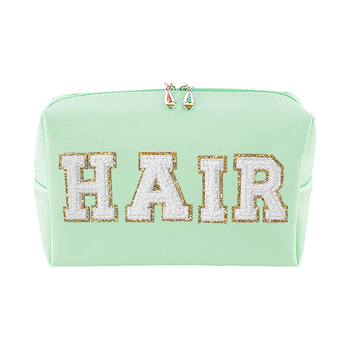 Τσαντάκι μακιγιάζ από PU με κεντημένα γράμματα αλφαβήτου, γυναικείο, αδιάβροχο, ελαφρύ, ευρύχωρο, επένδυση από πολυεστέρα, στυλ αστικό μινιμαλιστικό