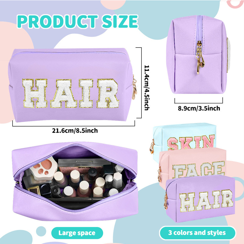 PU козметична чанта с бродирани азбучни букви, водоустойчива, урбан стил, подплата от полиестер