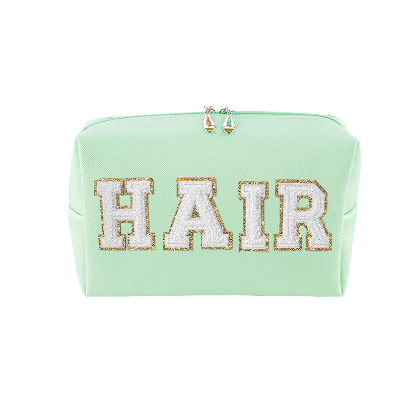 PU козметична чанта с бродирани азбучни букви, водоустойчива, урбан стил, подплата от полиестер