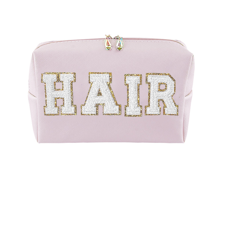 PU козметична чанта с бродирани азбучни букви, водоустойчива, урбан стил, подплата от полиестер