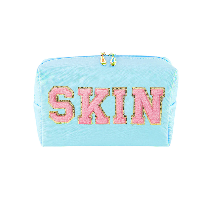 PU козметична чанта с бродирани азбучни букви, водоустойчива, урбан стил, подплата от полиестер