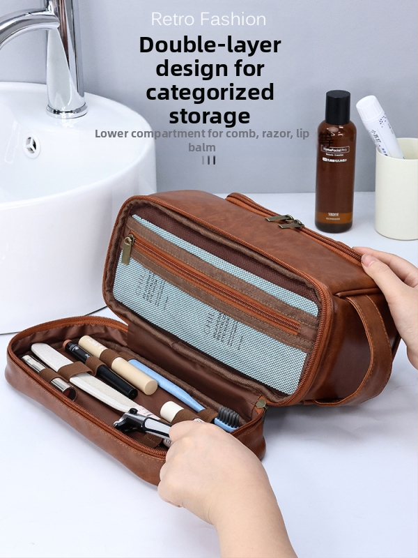 Meeste topeltkihiline kosmeetika kotis reisiks kilbiga, PU materjal veekindel