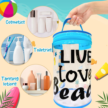 TMXK κυλινδρική PVC τσάντα καλλυντικών - πολλαπλών χρήσεων, για παραλία και ταξίδια