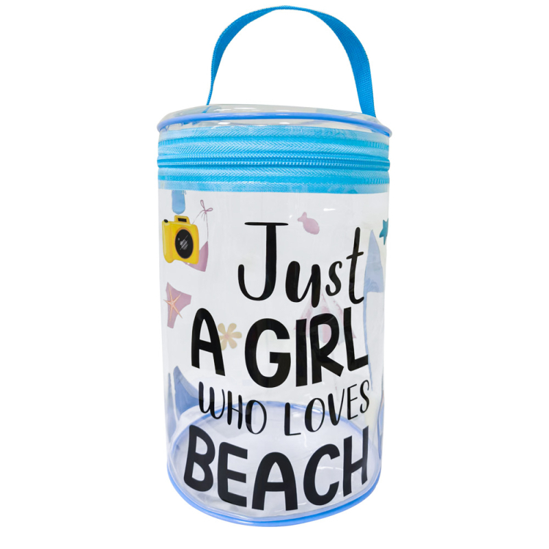 TMXK Geantă cosmetică cilindrică din PVC – multifuncțională, pentru plajă și călătorii