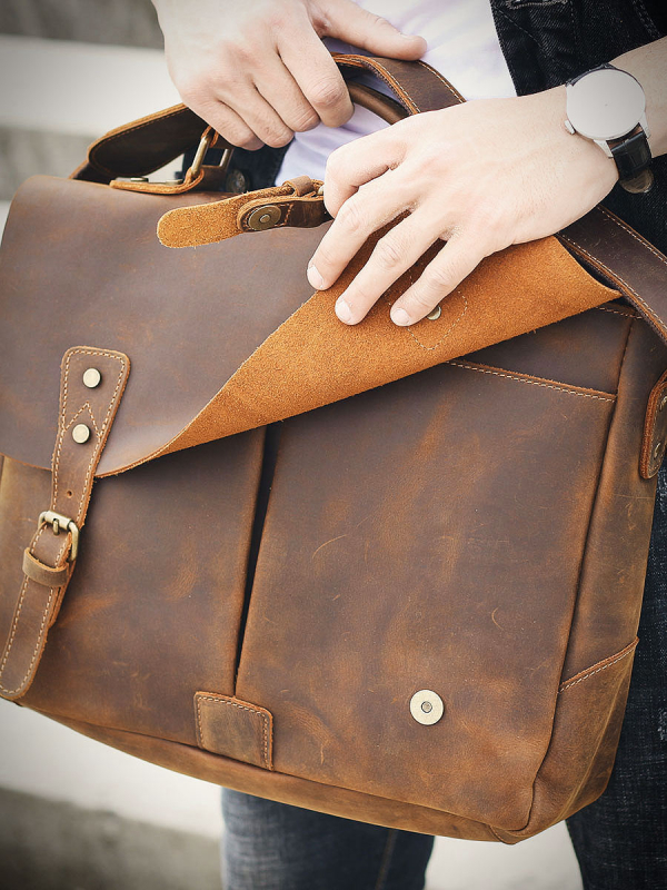 Messenger soma no īstas ādas, augšējā slāņa liellādas āda, Vintage Crazy Horse apdare, saderīga ar 14 collu klēpjdatoru, vienkrāsa, biznesa ceļojumiem