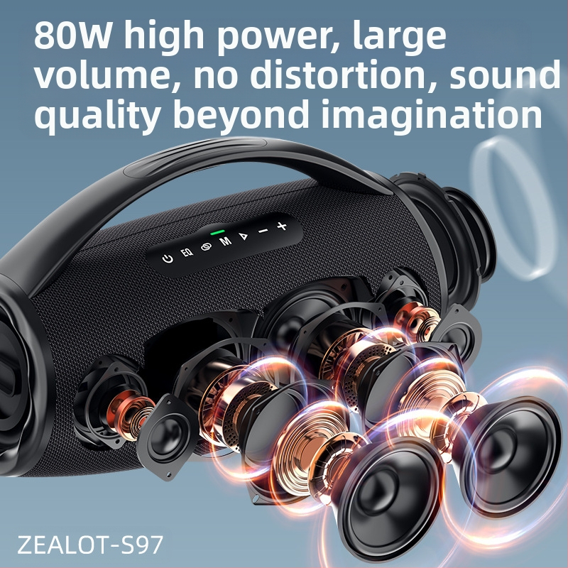 ZEALOT Fanatic S97 80W Bluetooth 5.2 преносим външен високоговорител с 4 драйвъра и вградена 6000mAh батерия IPX6