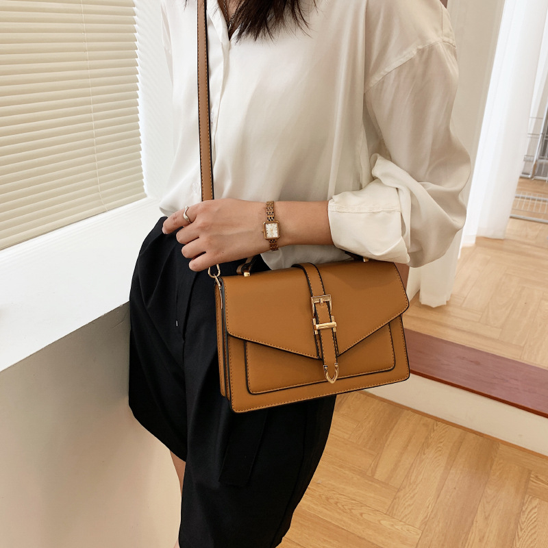 Geantă Satchel crossbody - stil stradal, material PU, formă orizontală pătrată, închidere magnetică, buzunar interior cu fermoar