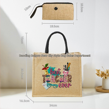 Чанта от лен с вертикална квадратна форма, копче за затваряне, подплата от полиестер, двойни дръжки, стил: градска простота