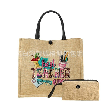 Чанта от лен с вертикална квадратна форма, копче за затваряне, подплата от полиестер, двойни дръжки, стил: градска простота