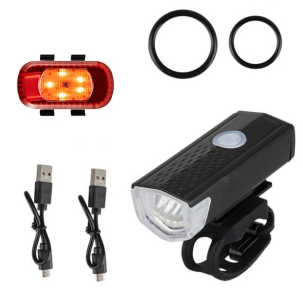 YH USB įkraunamas dviratininko šviesų rinkinys: galinis žibintas, įspėjamoji lemputė ir šalmo lemputė