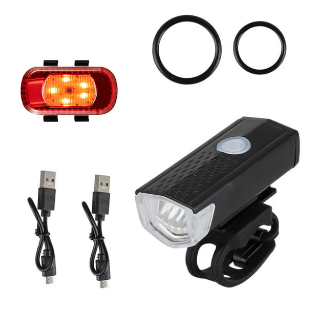 YH USB įkraunamas dviratininko šviesų rinkinys: galinis žibintas, įspėjamoji lemputė ir šalmo lemputė