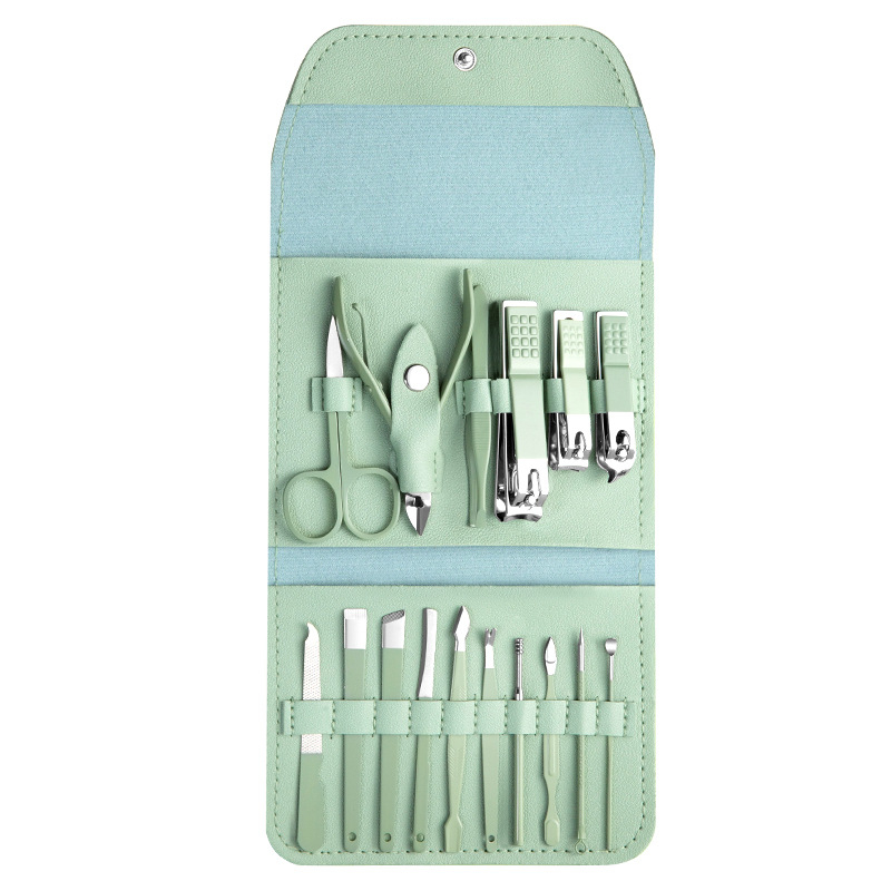 16-частен комплект за маникюр и педикюр с преносим сгъваем калъф, инструменти за нокти от въглеродна стомана
