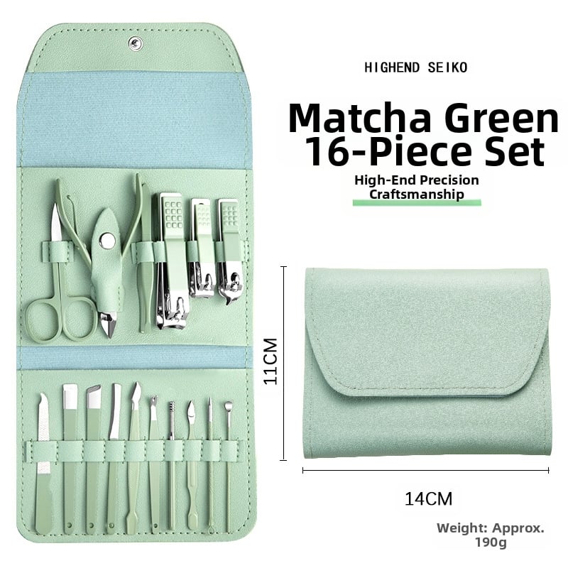 16-частен комплект за маникюр и педикюр с преносим сгъваем калъф, инструменти за нокти от въглеродна стомана