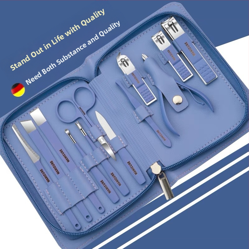 Σετ εργαλείων περιποίησης νυχιών από ανοξείδωτο ατσάλι, 12 τεμάχια με γωνιακούς κόπτες νυχιών, φορητό για οικιακή χρήση