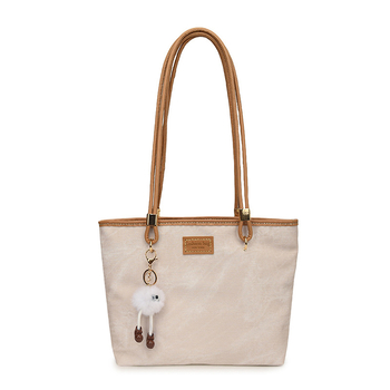 Дамска чанта за рамо Tote — деним, подплата от изкуствена кожа, хоризонтална квадратна форма, цип