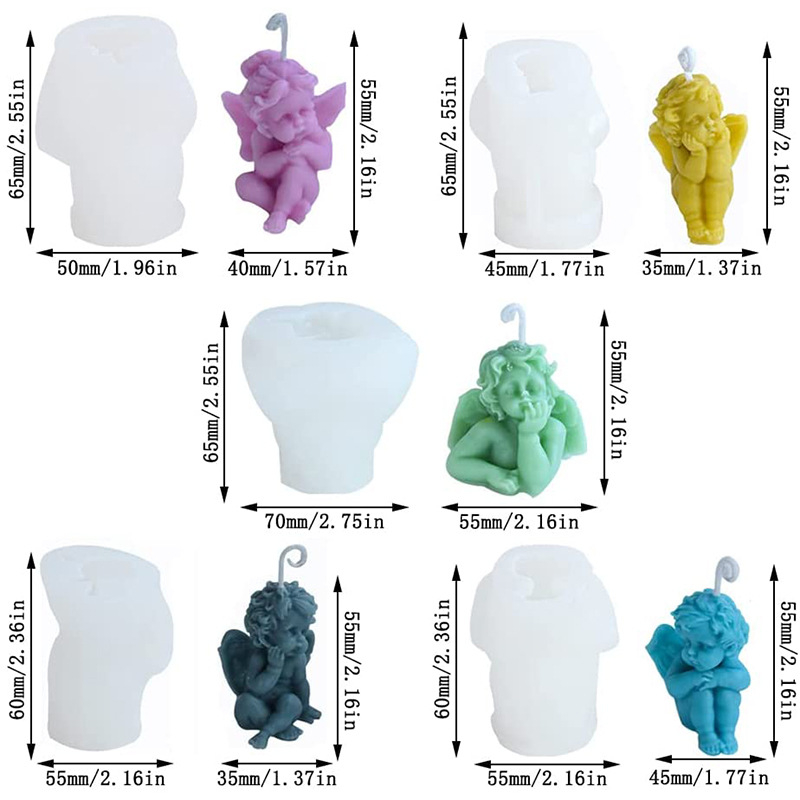 Formă din silicon pentru lumânări 3D cu îngeraș, formă neregulată, cinci tipuri pentru lumânări și deserturi cu ciocolată