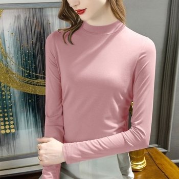 T-shirt στενής γραμμής με ημι-ψηλό λαιμό και μακριά μανίκια, για μετακινήσεις, ακρυλικό 95%+