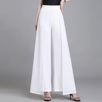 Женски панталони с широки крака от chenille плат със спандекс, висока талия