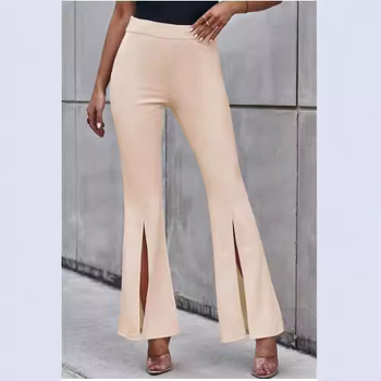 Панталони с висока талия, широк крак и разкроен край, полиестер, пролет-лято