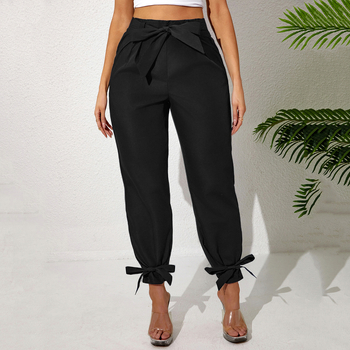 Moterų aukštu liemeniu kelnaitės su koliažo dizainu, laisvas kirpimas, poliesterio audinys 95%+, mikroelastiškumas