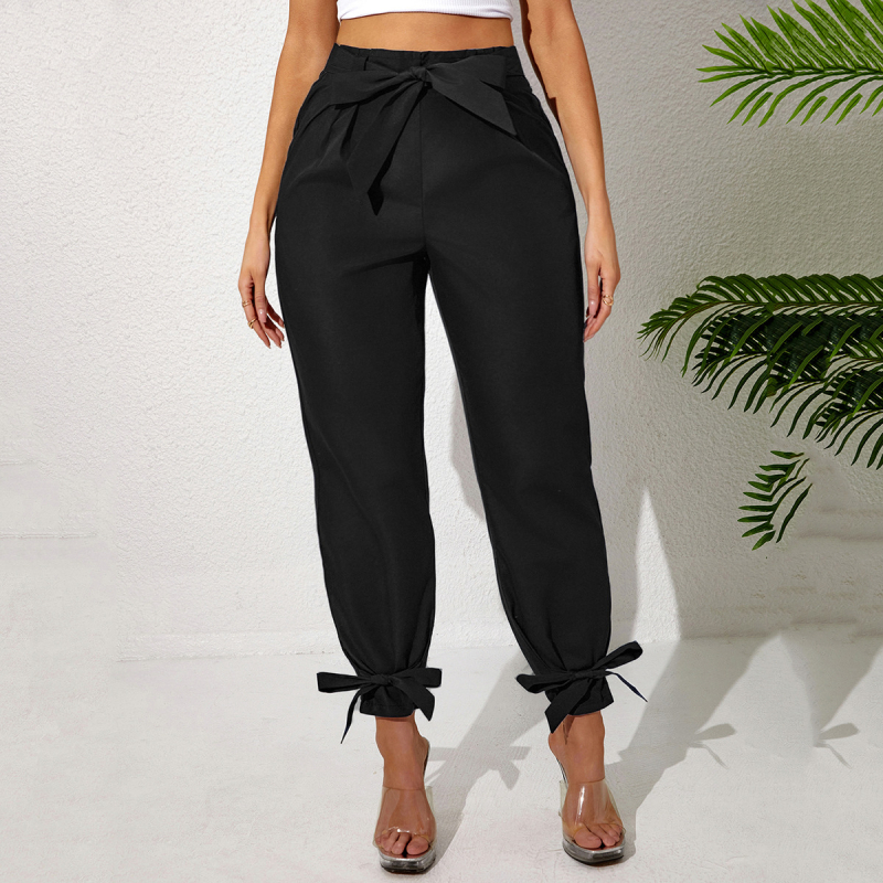 Moterų aukštu liemeniu kelnaitės su koliažo dizainu, laisvas kirpimas, poliesterio audinys 95%+, mikroelastiškumas