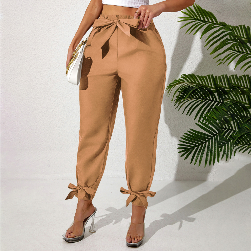 Moterų aukštu liemeniu kelnaitės su koliažo dizainu, laisvas kirpimas, poliesterio audinys 95%+, mikroelastiškumas